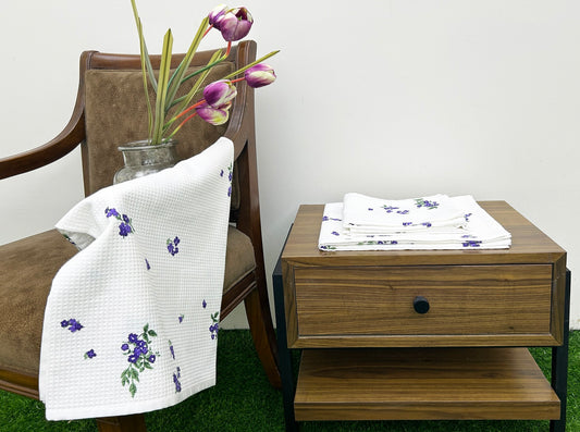 Printed Cotton Waffle Bath Towel Set Pack of 4 Pieces