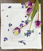 Violet Bloom Satin-Frame Cotton Waffle Towel Set Of 4 Pieces