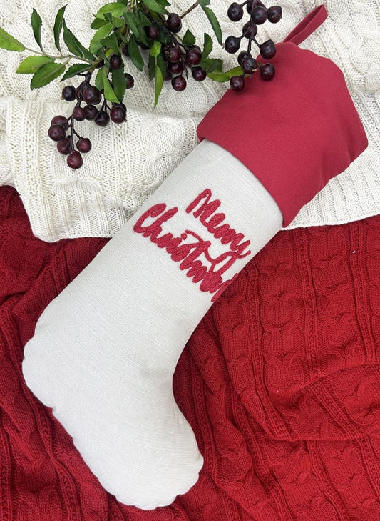 Classic "Merry Christmas" Embroidered Stocking 10x20