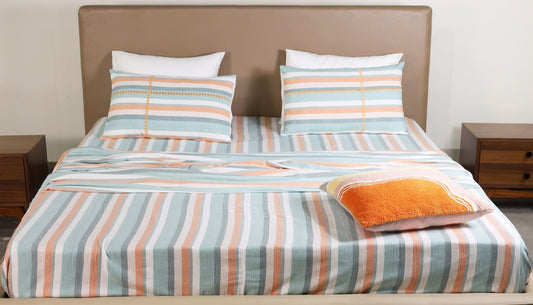 Premium Yarn-Dyed Striped Bed Sheet Set Size 98x100