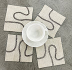 Sinuous Chainstitch Cotton-Linen Embroidered Coaster Set Pack of 4 pieces