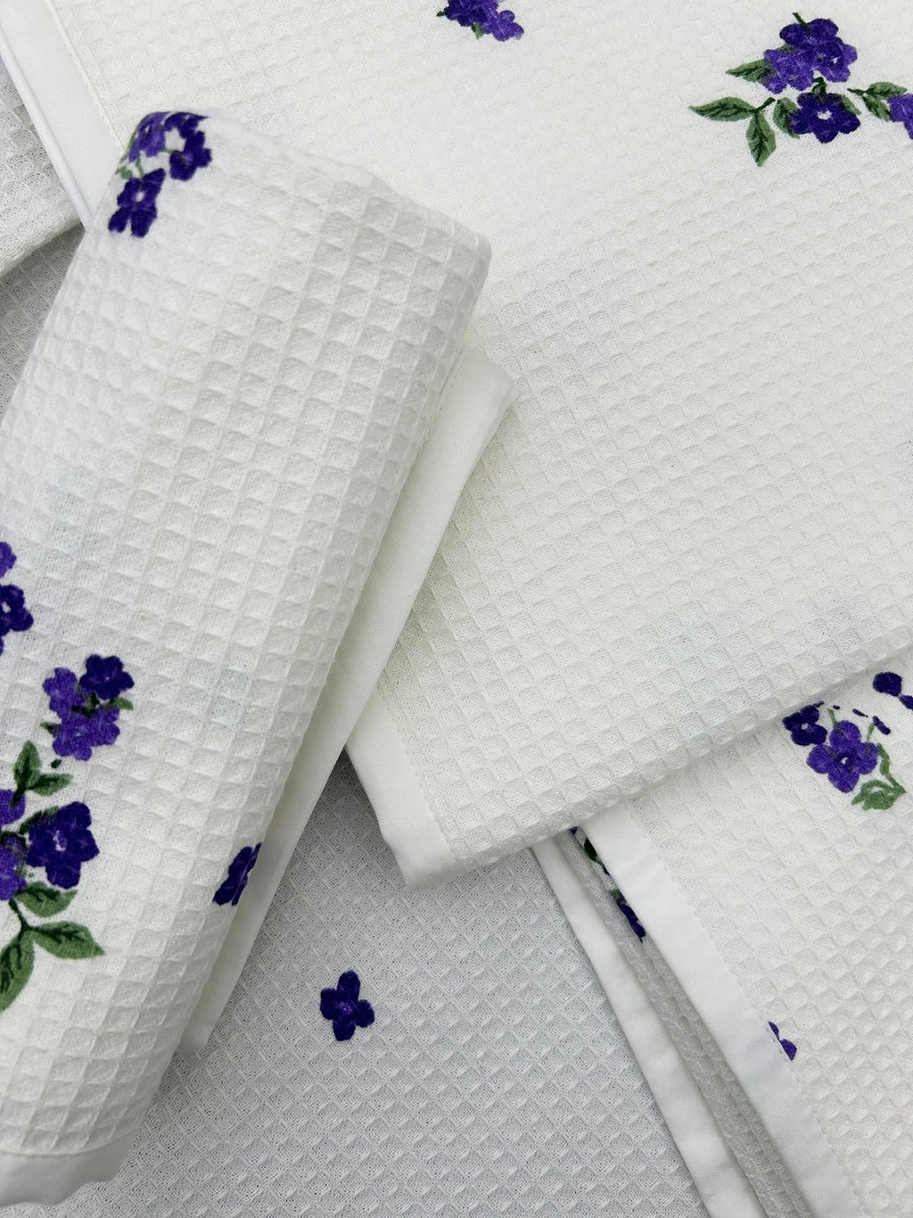 Violet Bloom Satin-Frame Cotton Waffle Towel Set Of 4 Pieces