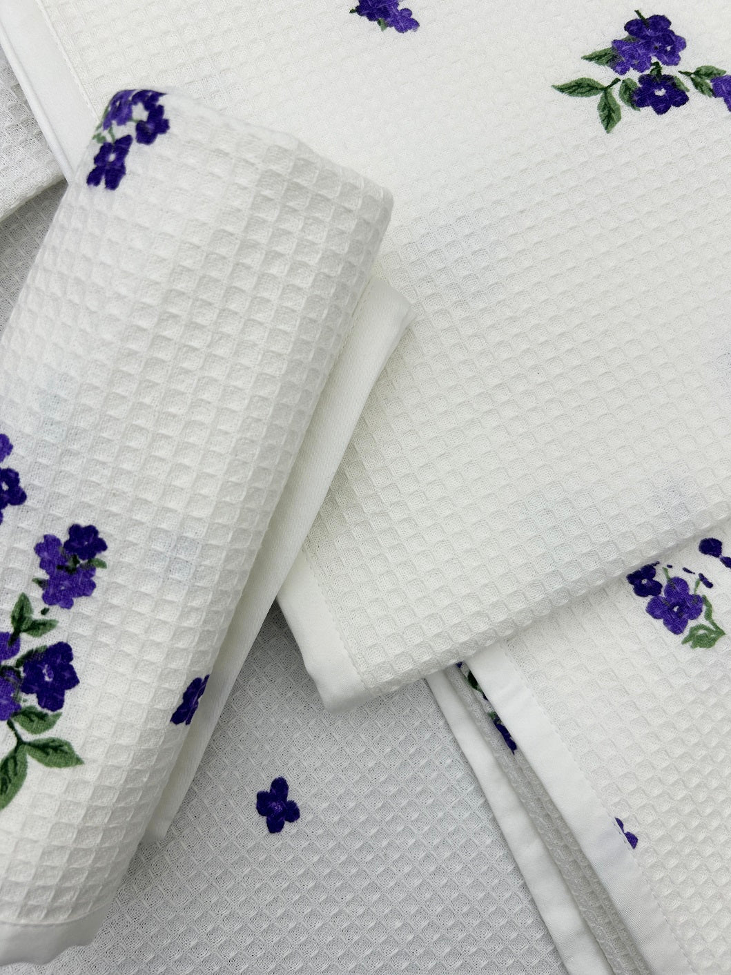 Violet Bloom Satin-Frame Cotton Waffle Towel Set Of 4 Pieces
