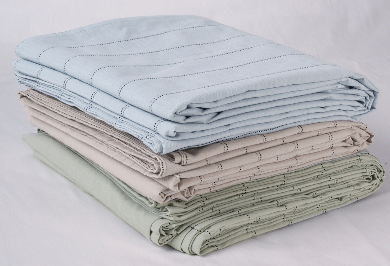 EcruE Luxury Woven Pleated Stripe Cotton  Bed Cover