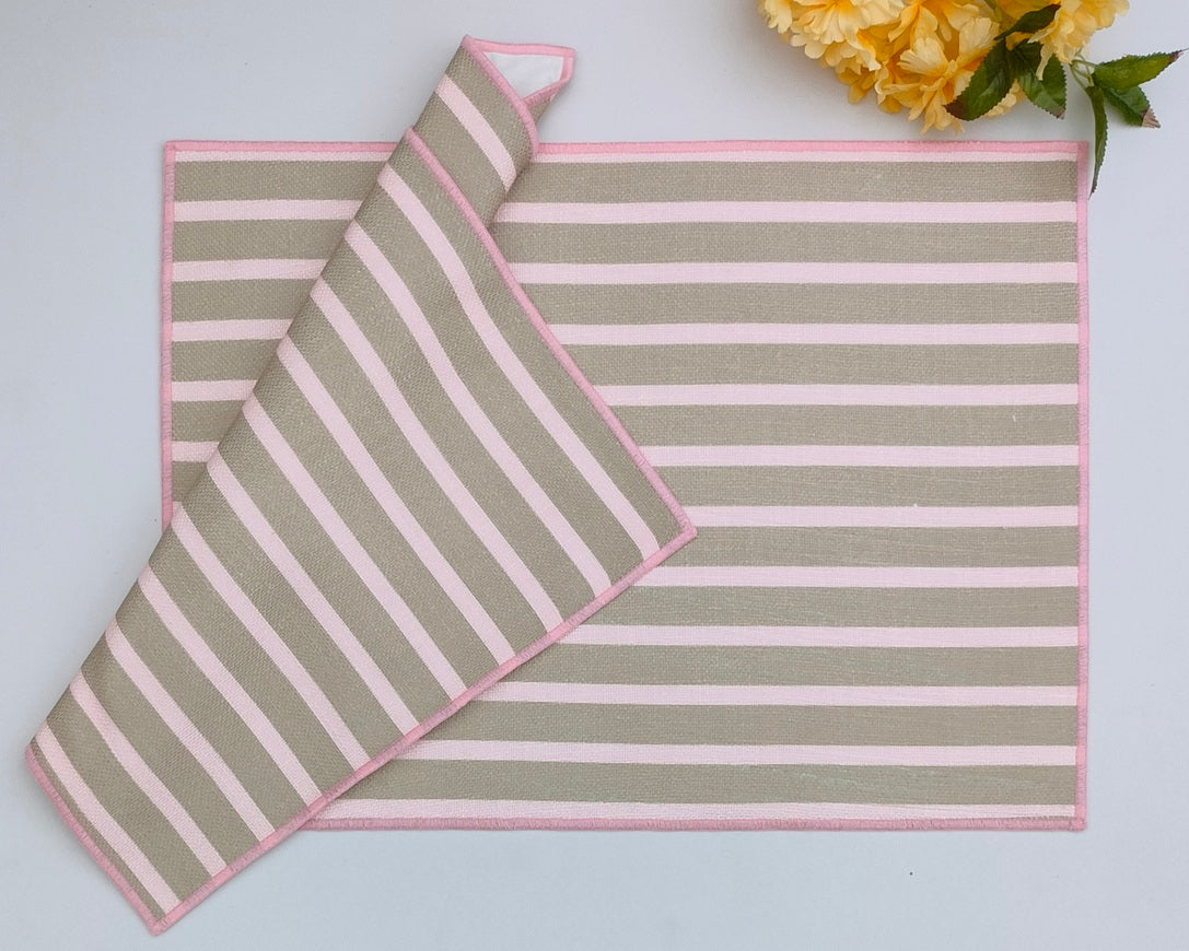 Dusty Rose Cabana Stripe Linen-Look Printed Placemat Set Pack of 2Pcs