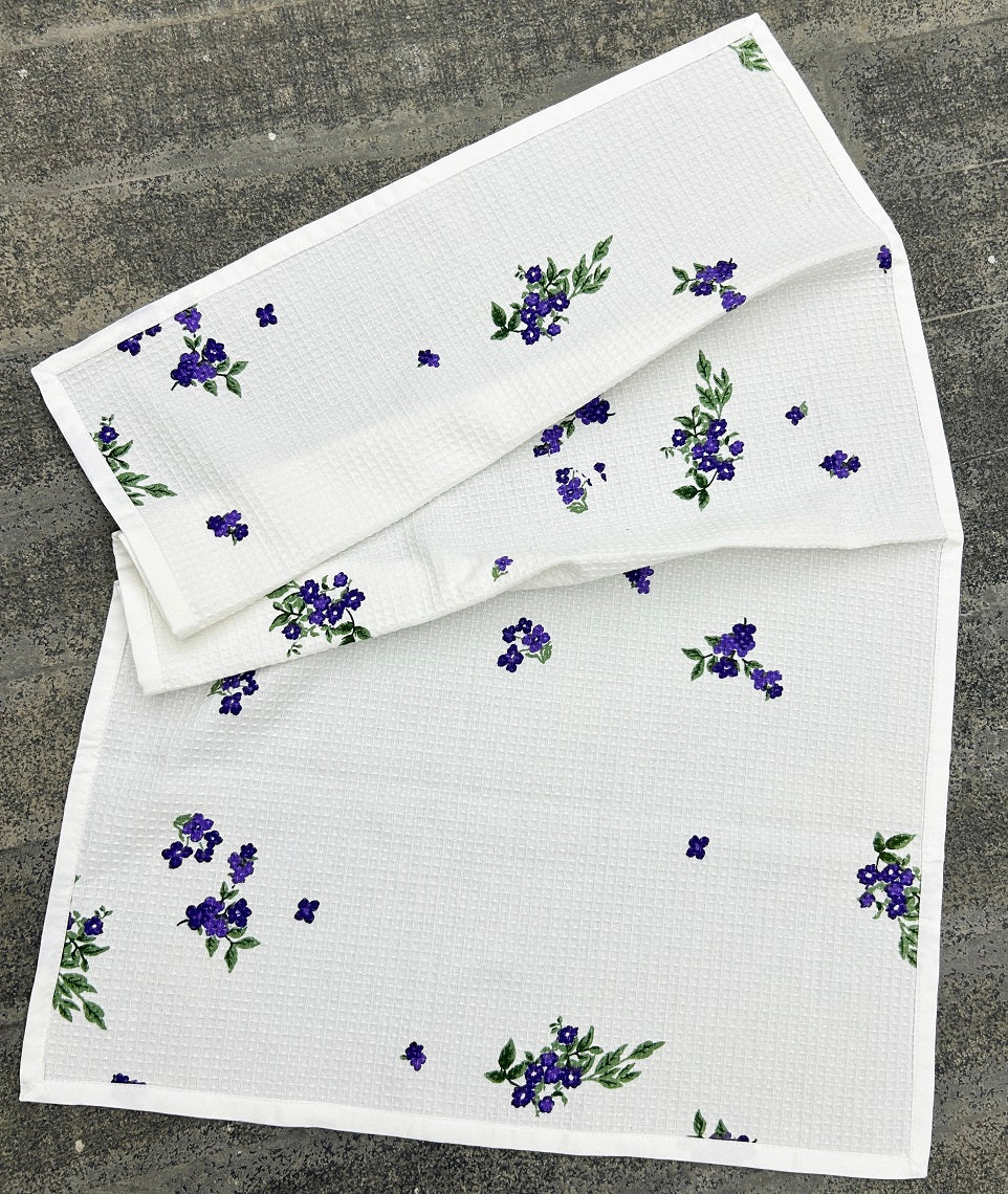 Violet Bloom Satin-Frame Cotton Waffle Towel Set Of 4 Pieces