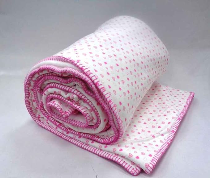 EcruE Luxury Pink Heart Printed Fleece Double Layered Blanket