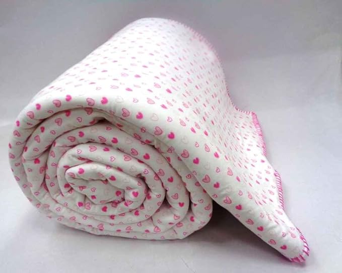 EcruE Luxury Pink Heart Printed Fleece Double Layered Blanket