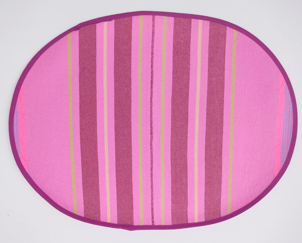 Striped Oval Placemat with Zig-Zag Embroidery Set of 2