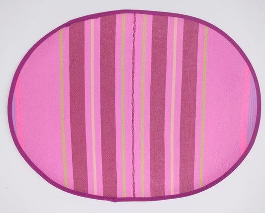 Striped Oval Placemat with Zig-Zag Embroidery Set of 2