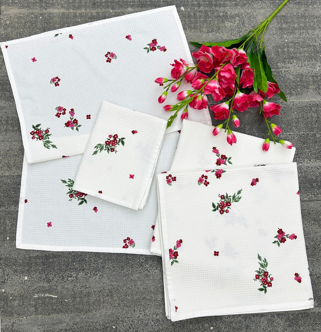 Meadow Bloom Satin-Frame Cotton Waffle Towel Set Of 4 Pieces