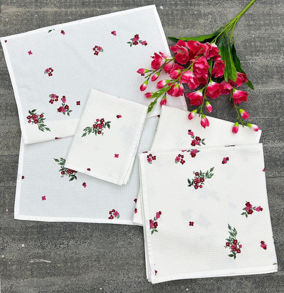 Meadow Bloom Satin-Frame Cotton Waffle Towel Set Of 4 Pieces