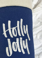 Holly Jolly Navy Blue Christmas Stocking