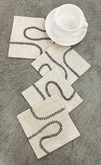 Sinuous Chainstitch Cotton-Linen Embroidered Coaster Set Pack of 4 pieces