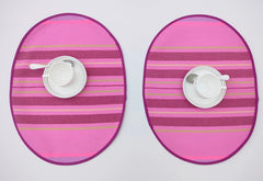 Striped Oval Placemat with Zig-Zag Embroidery Set of 2