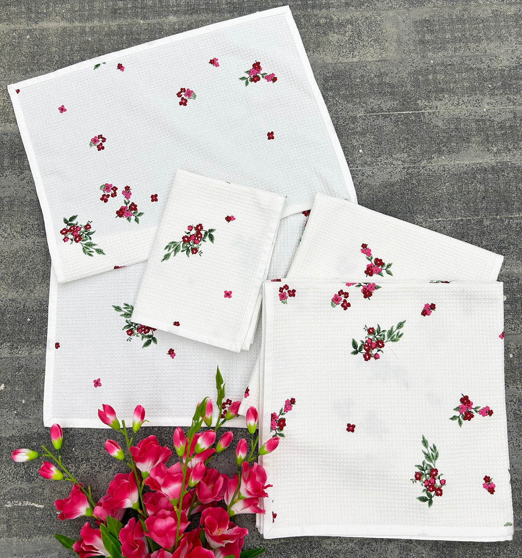 Meadow Bloom Satin-Frame Cotton Waffle Towel Set Of 4 Pieces