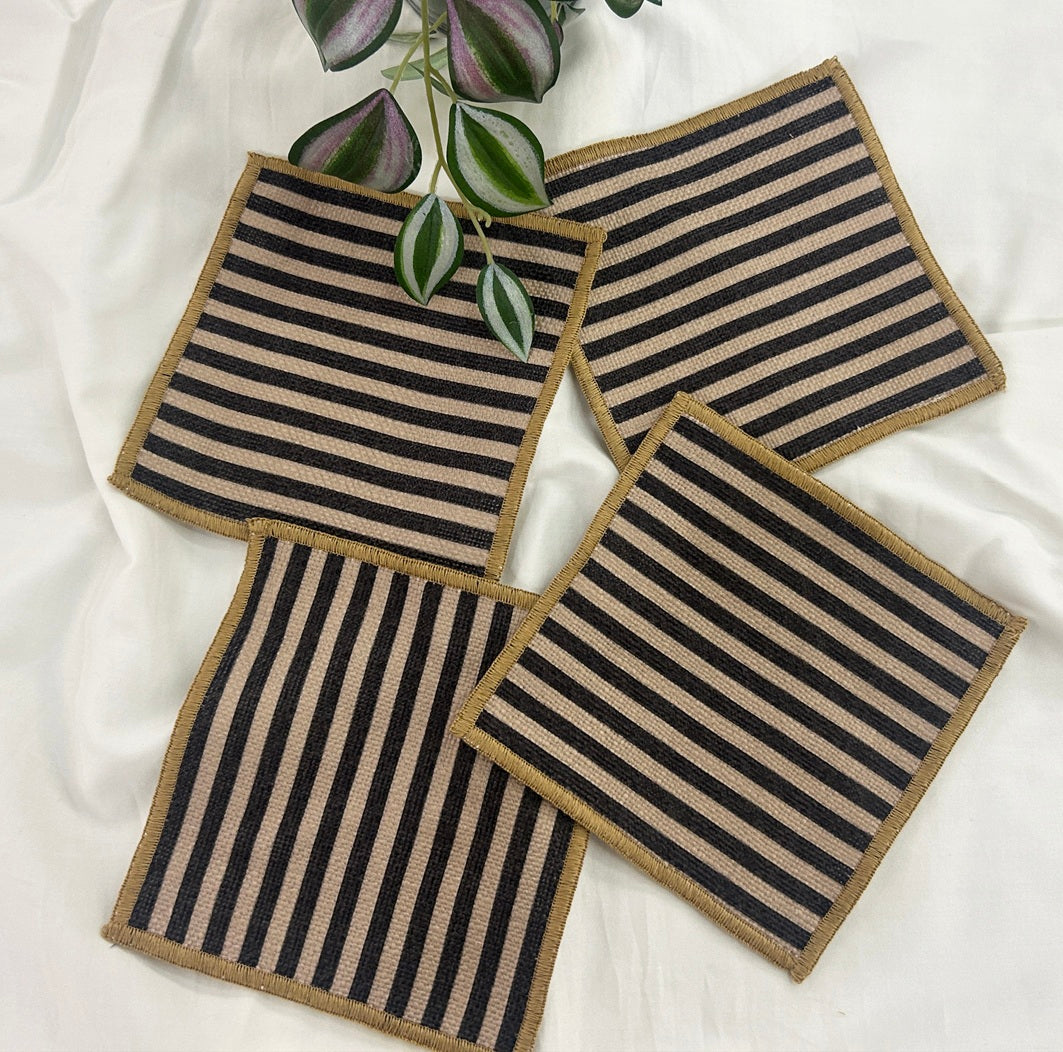 Midnight Ticking Stripe Linen-Look Coaster Set Pack of 4 pieces