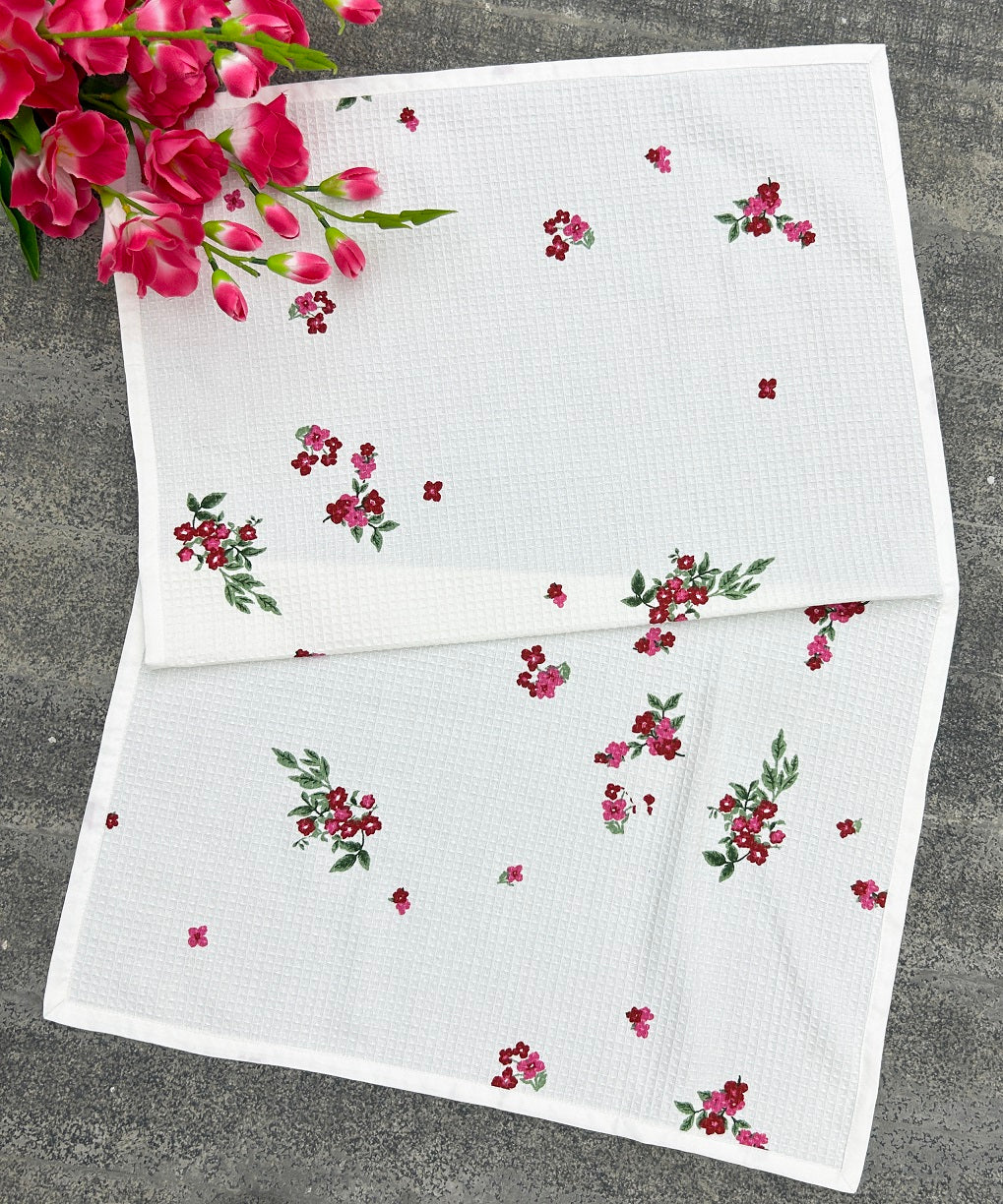 Meadow Bloom Satin-Frame Cotton Waffle Towel Set Of 4 Pieces