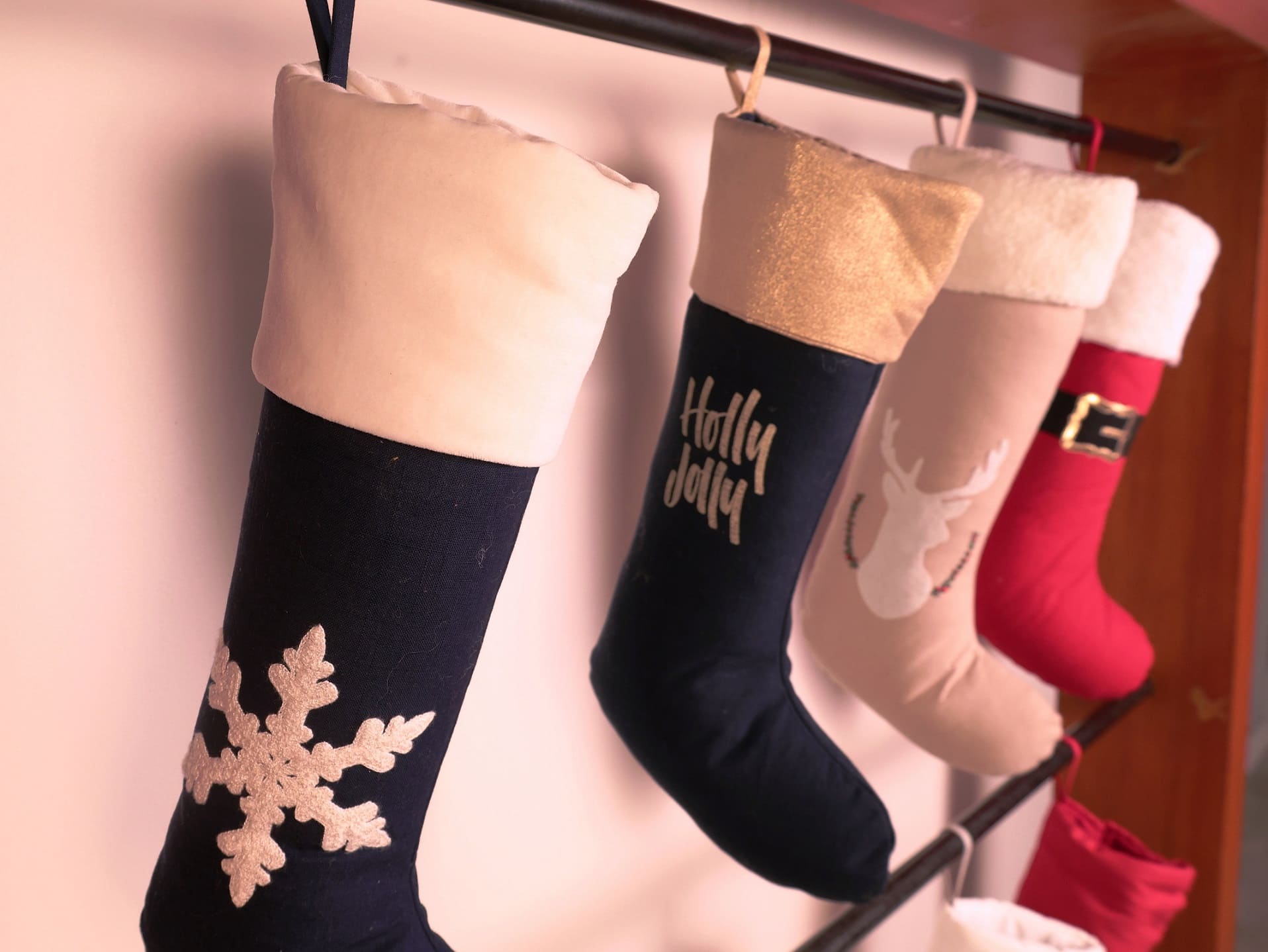 Holly Jolly Navy Blue Christmas Stocking