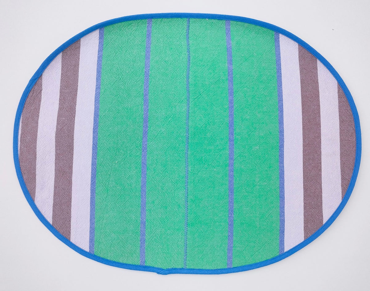 Striped Oval Placemat with Zig-Zag Stitching Set of 2