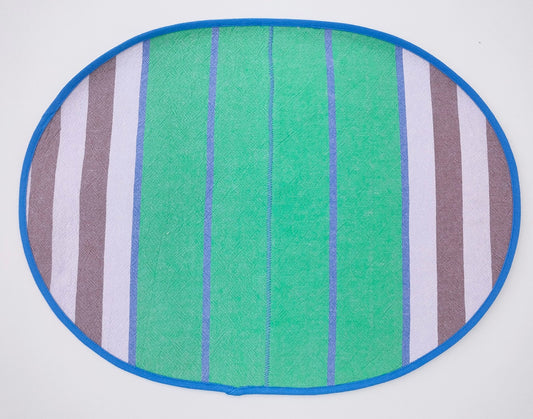 Striped Oval Placemat with Zig-Zag Stitching Set of 2