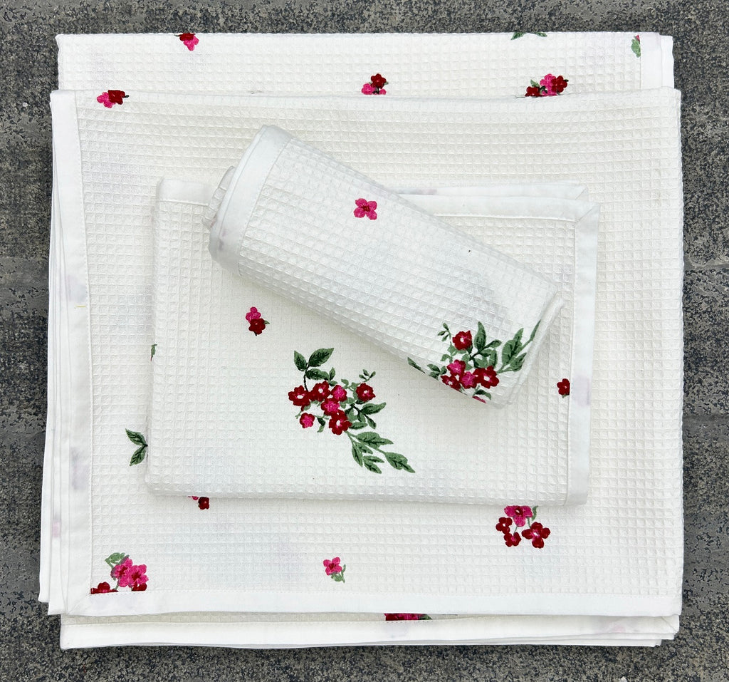 Meadow Bloom Satin-Frame Cotton Waffle Towel Set Of 4 Pieces