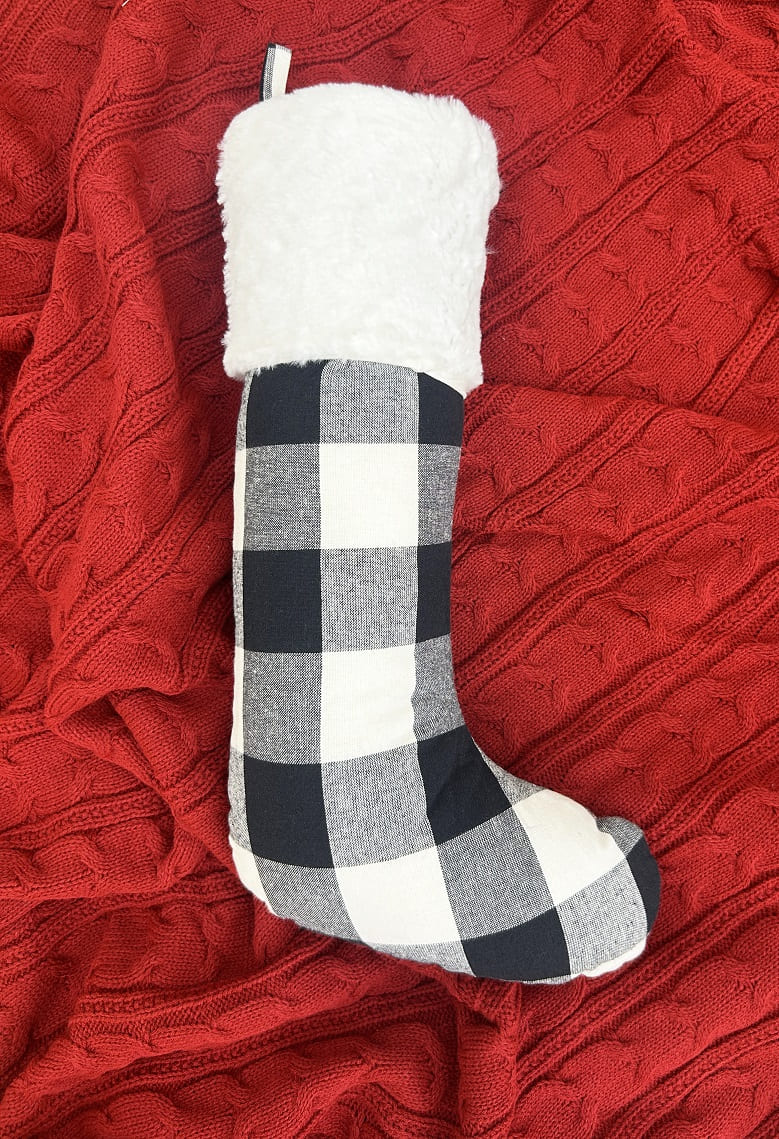 Cozy Buffalo Check Christmas Stocking (Black & White) 10x20