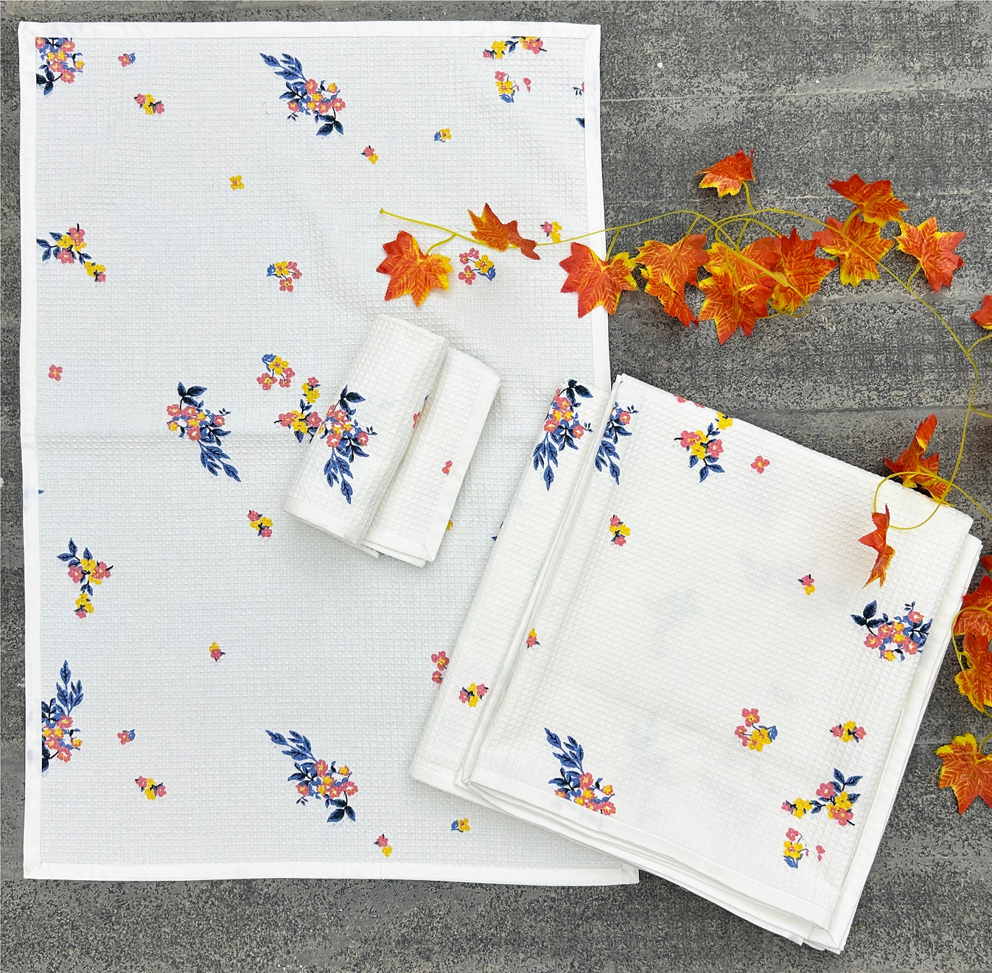 EcruE Luxury Printed Cotton Waffle Bath Towel Set Pack of 4 Pieces | Elegant Home Décor Accent