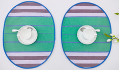 Striped Oval Placemat with Zig-Zag Stitching Set of 2