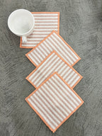 Apricot Sunset Cabana Stripe Linen-Look Coaster Set  Pack of 4 pieces