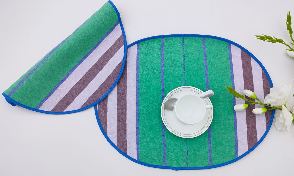 Woven Striped Oval Placemat Set