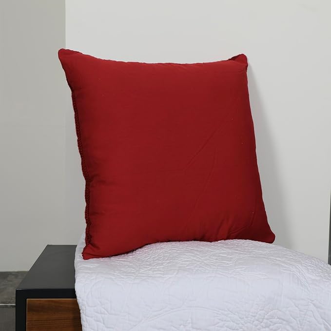 Cable Knit Decorative Throw Pillow - 22x22 inches, Solid Red, 100% Acrylic with Cotton Canvas Back, 15 Denier Fiberfill