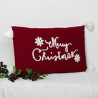 EcruE Luxury Merry Christmas Full Embroidered Pillow - 12x18 Inches, Festive Holiday Decor with Tassels | Elegant Home Décor Accent