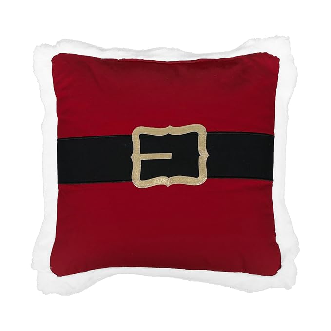 EcruE Luxury Santa Belt Applique Cushion, 18x18 Inches - Red with Gold Buckle, Christmas Decor | Elegant Home Décor Accent