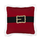 EcruE Luxury Santa Belt Applique Cushion, 18x18 Inches - Red with Gold Buckle, Christmas Decor | Elegant Home Décor Accent