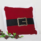 EcruE Luxury Santa Belt Applique Cushion, 18x18 Inches - Red with Gold Buckle, Christmas Decor | Elegant Home Décor Accent