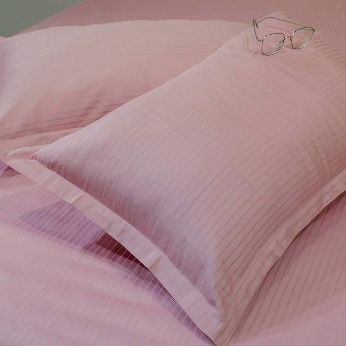 EcruE Luxury Ecrue Luxurious Cotton Satin Woven Stripe Bed Sheet 108x108'' With 2 Pillow Case 18x28'' | Elegant Home Décor Accent