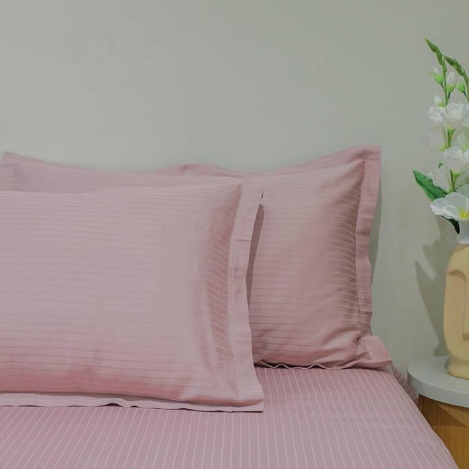 EcruE Luxury Ecrue Luxurious Cotton Satin Woven Stripe Bed Sheet 108x108'' With 2 Pillow Case 18x28'' | Elegant Home Décor Accent
