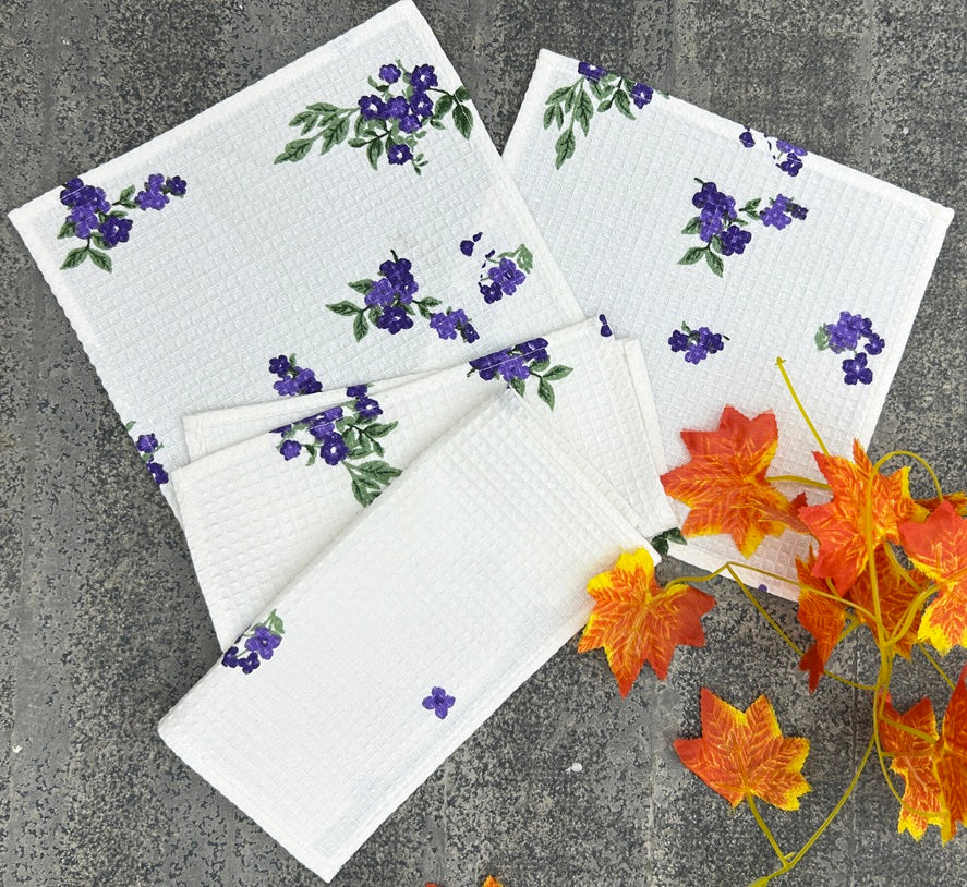 Violet Bloom Waffle Printed Dish Cloth Set Pack Of 4 Pieces