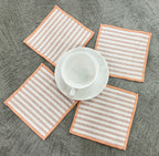 Apricot Sunset Cabana Stripe Linen-Look Coaster Set  Pack of 4 pieces