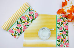 Woven Placemat - Floral and Striped Design Set of 2