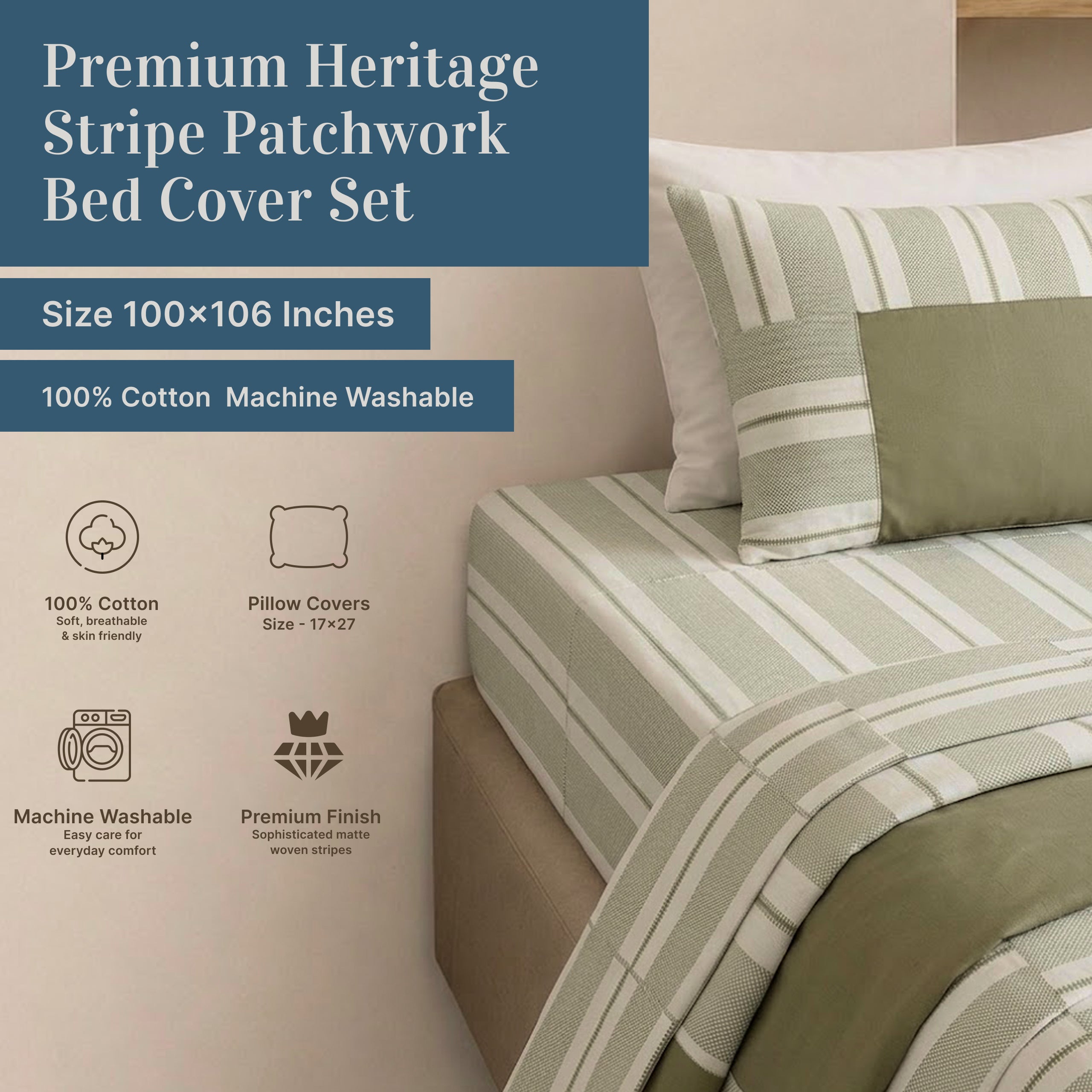 Heritage Stripe Patchwork Bed Cover Set