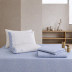 EcruE Charming Gingham Check Embroidered Lace 100% Cotton Bed Sheet Set – Soft, Breathable & Premium Comfort