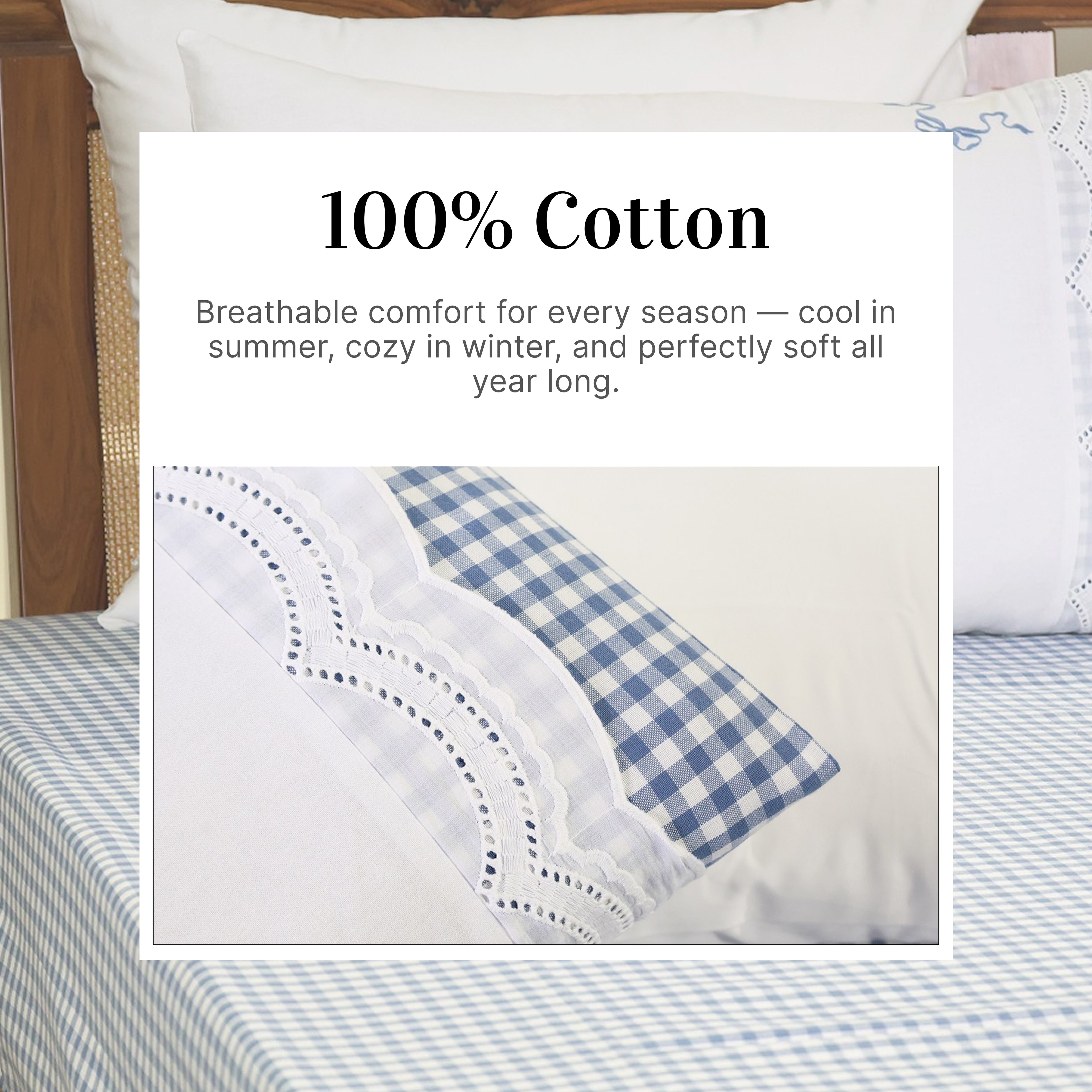 Charming Gingham Check Embroidered Lace Bed Sheet Set