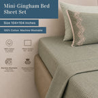 EcruE Mini-Gingham & Velvet Trim 100% Cotton Bed Sheet Set – Soft, Breathable & Premium Comfort