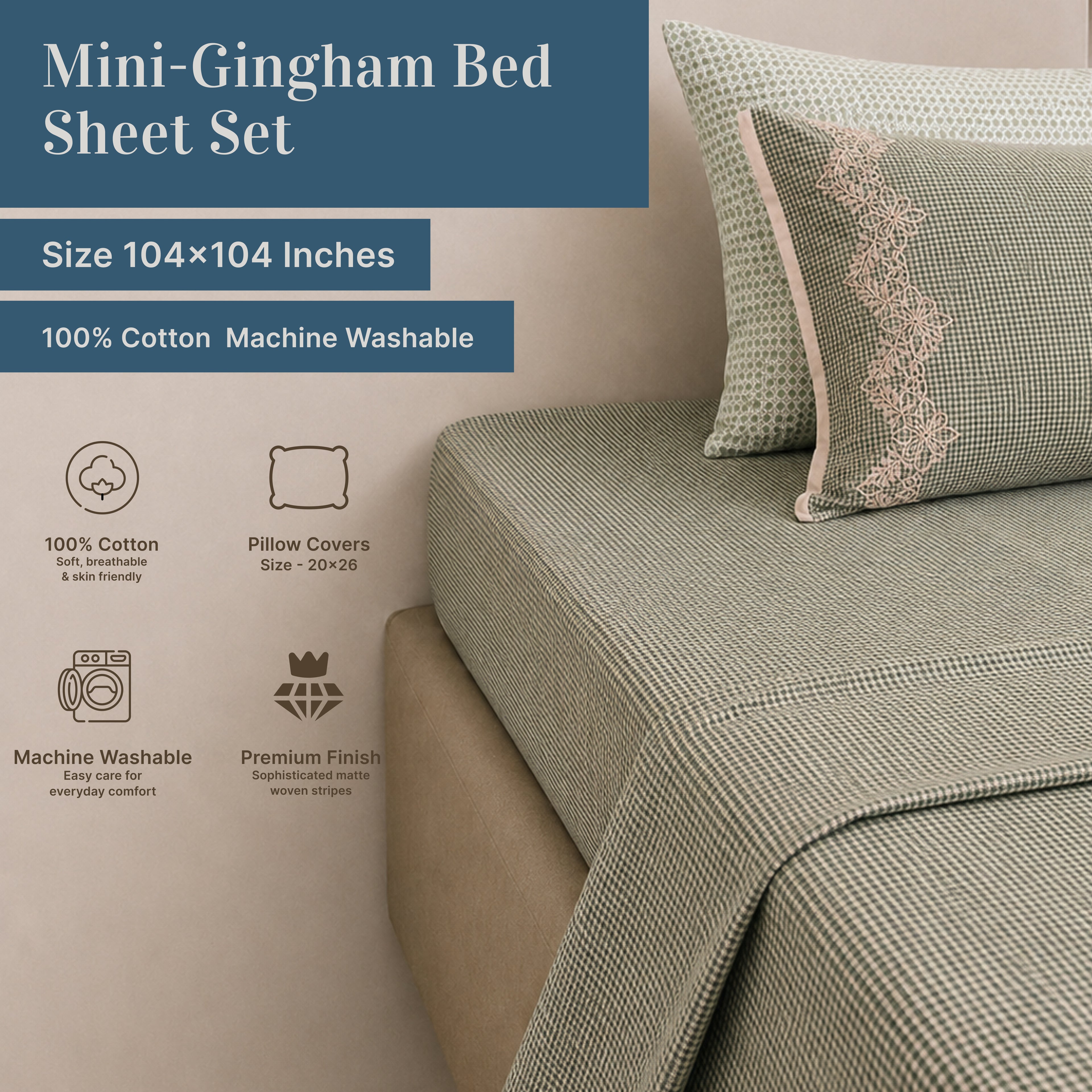 Mini-Gingham & Velvet Trim Bed Sheet Set
