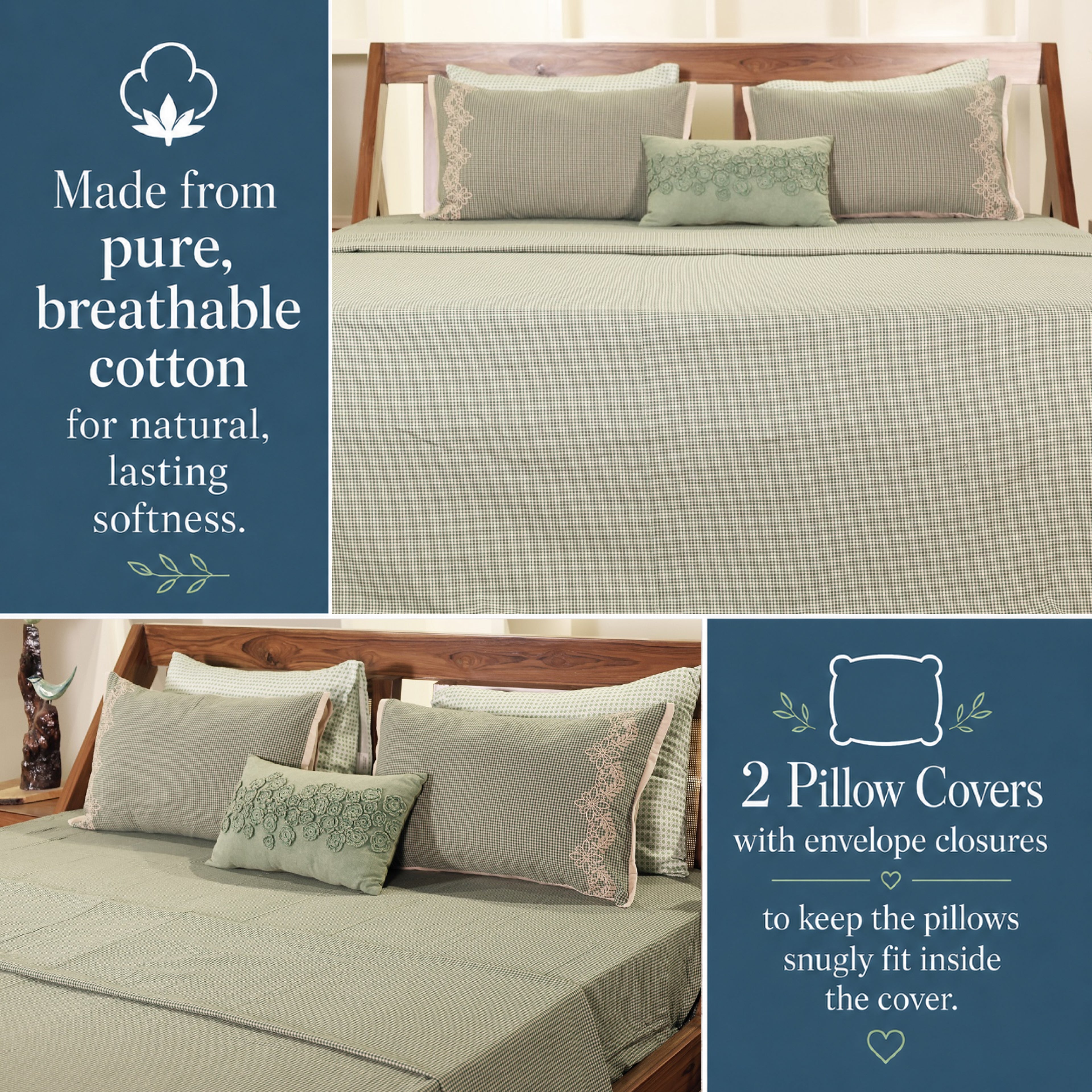 Mini-Gingham & Velvet Trim Bed Sheet Set