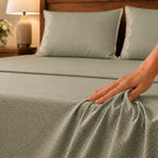 EcruE Mini-Gingham & Velvet Trim 100% Cotton Bed Sheet Set – Soft, Breathable & Premium Comfort