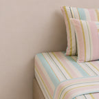 Premium Cotton Woven Multi Colour Stripe Flat Bed Sheet Set