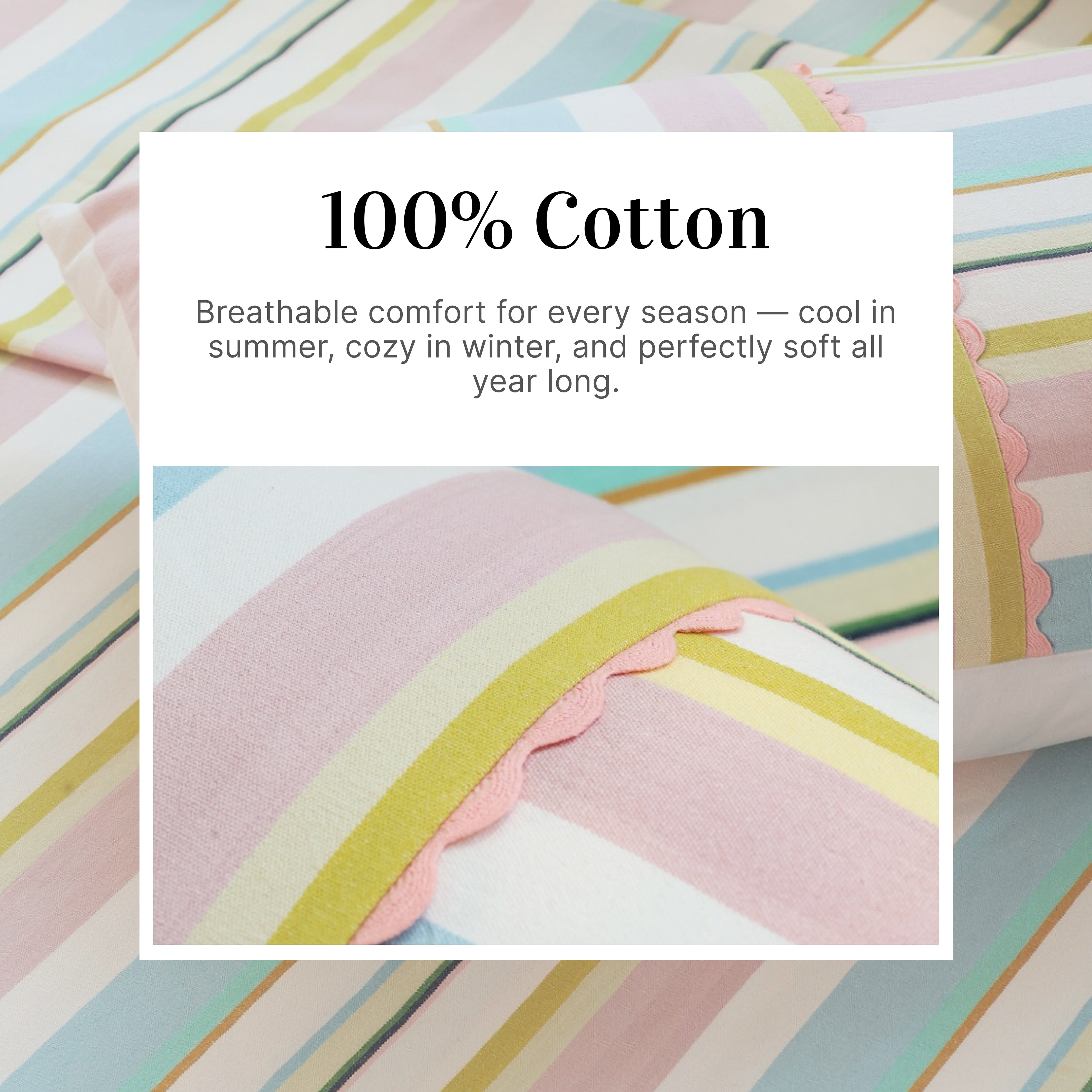 Premium Cotton Woven Multi Colour Stripe Flat Bed Sheet Set